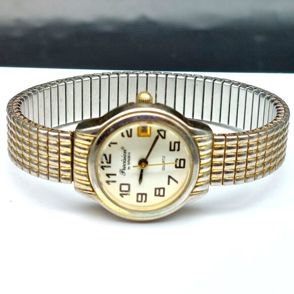 Vintage Gruen Precision Quartz Ladies Date Watch With Stretch Band Stainless Ste main image 5
